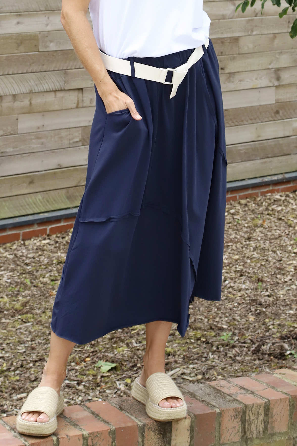 Sophia Belted Cotton Skirt Navy