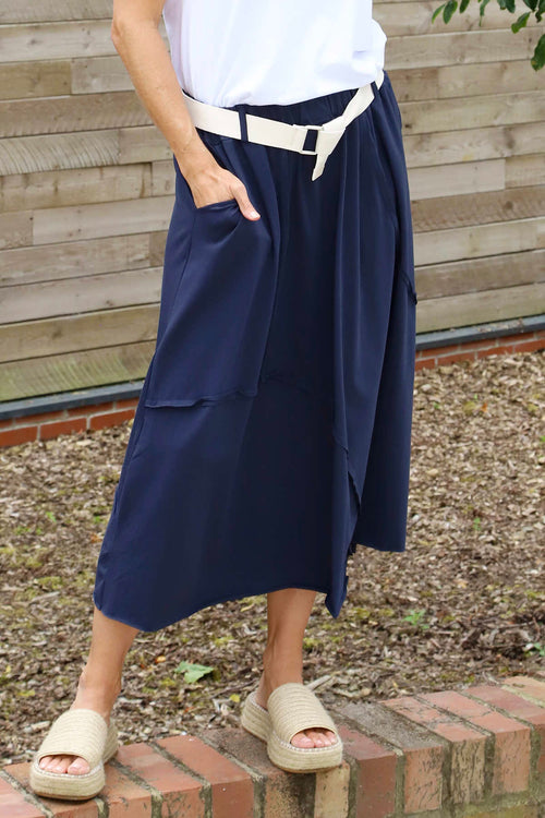 Sophia Belted Cotton Skirt Navy - Image 3
