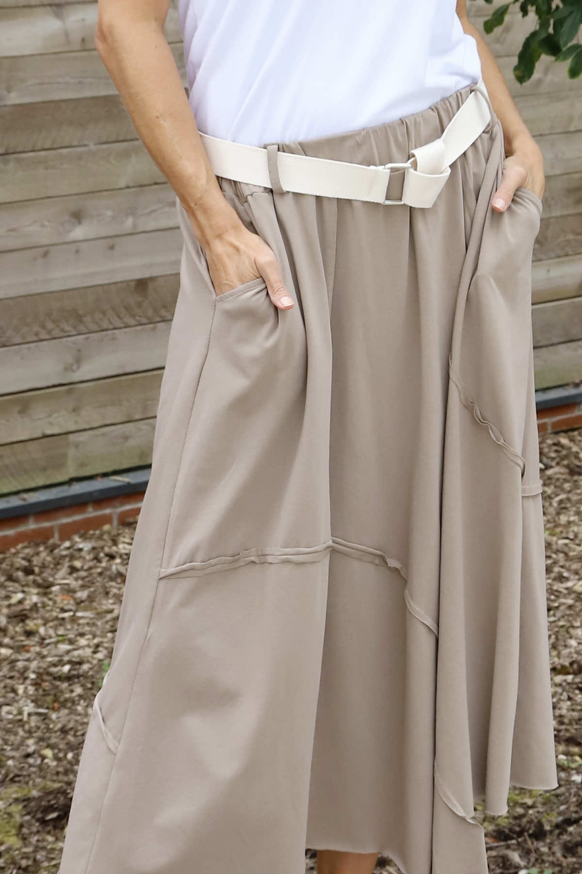 Sophia Belted Cotton Skirt Mocha