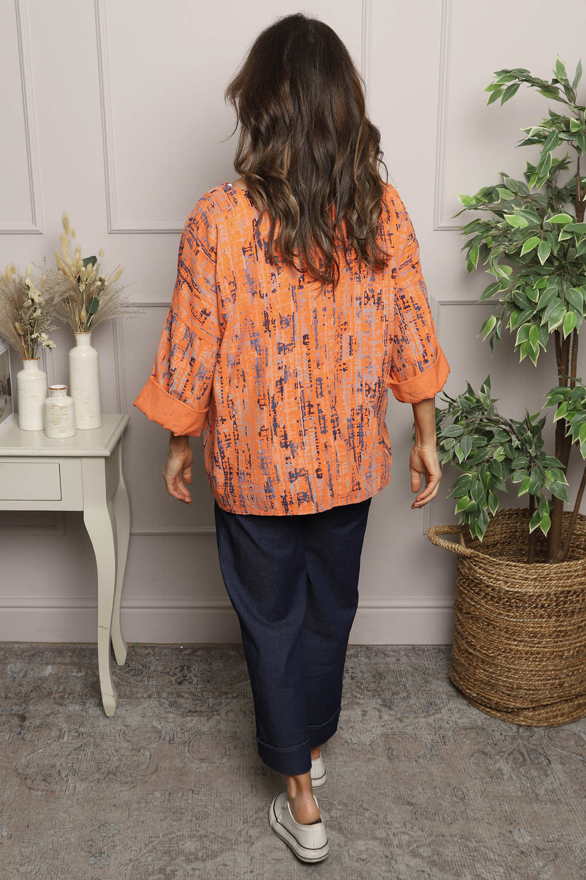 Danita Print Needlecord Top Orange