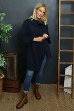 Damaris Asymmetric Button Cotton Top Navy Navy - Damaris Asymmetric Button Cotton Top Navy