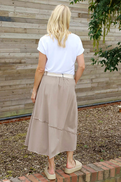 Sophia Belted Cotton Skirt Mocha - Image 4