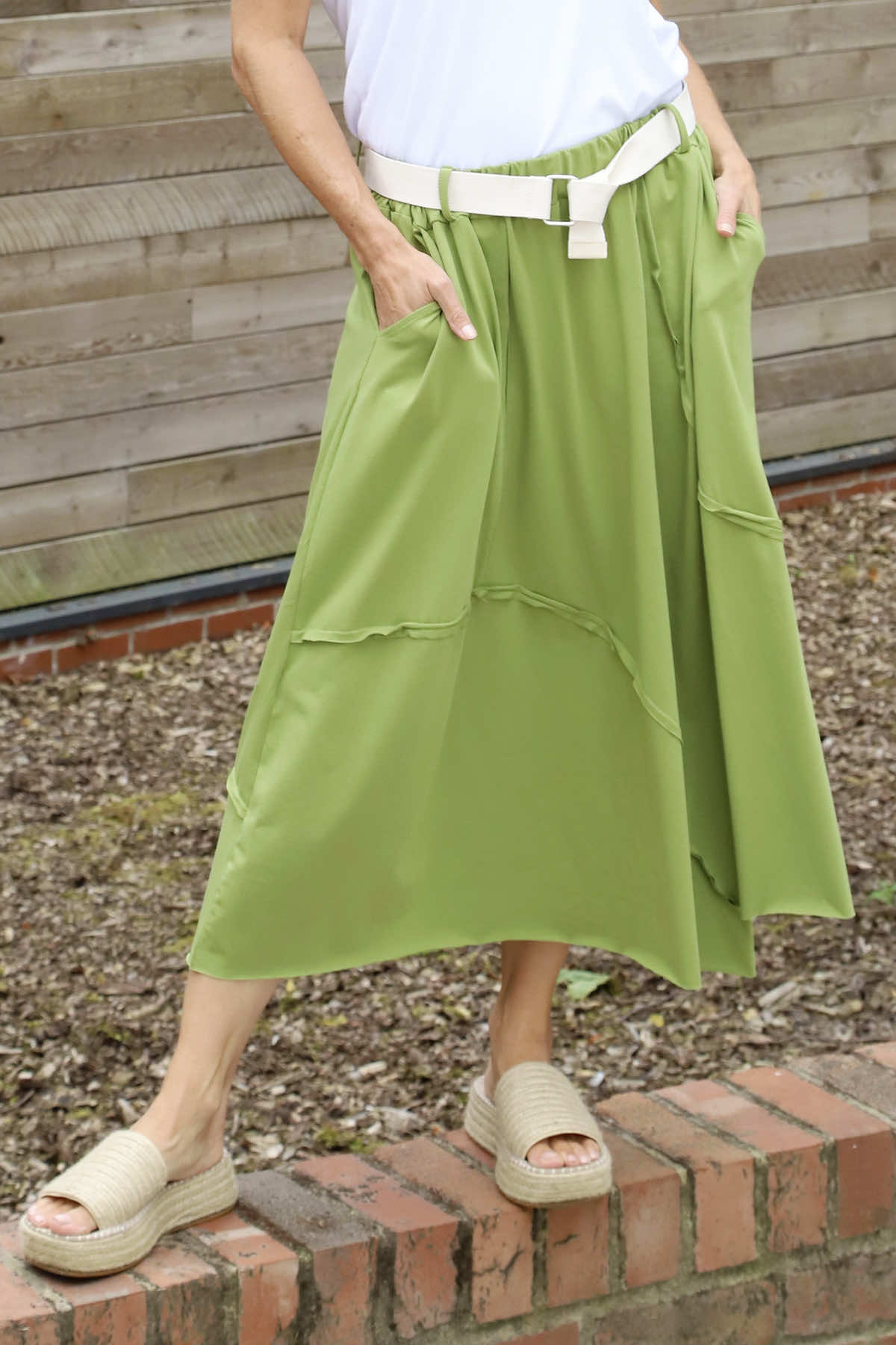 Sophia Belted Cotton Skirt Olive