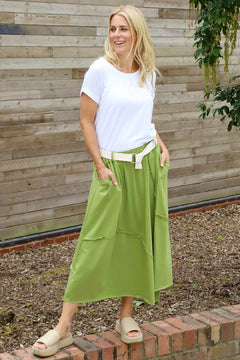 Sophia Belted Cotton Skirt Olive