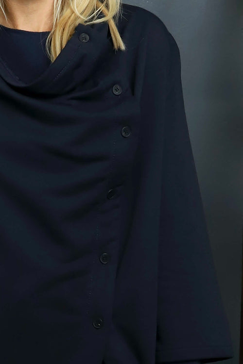 Damaris Asymmetric Button Cotton Top Navy - Image 3