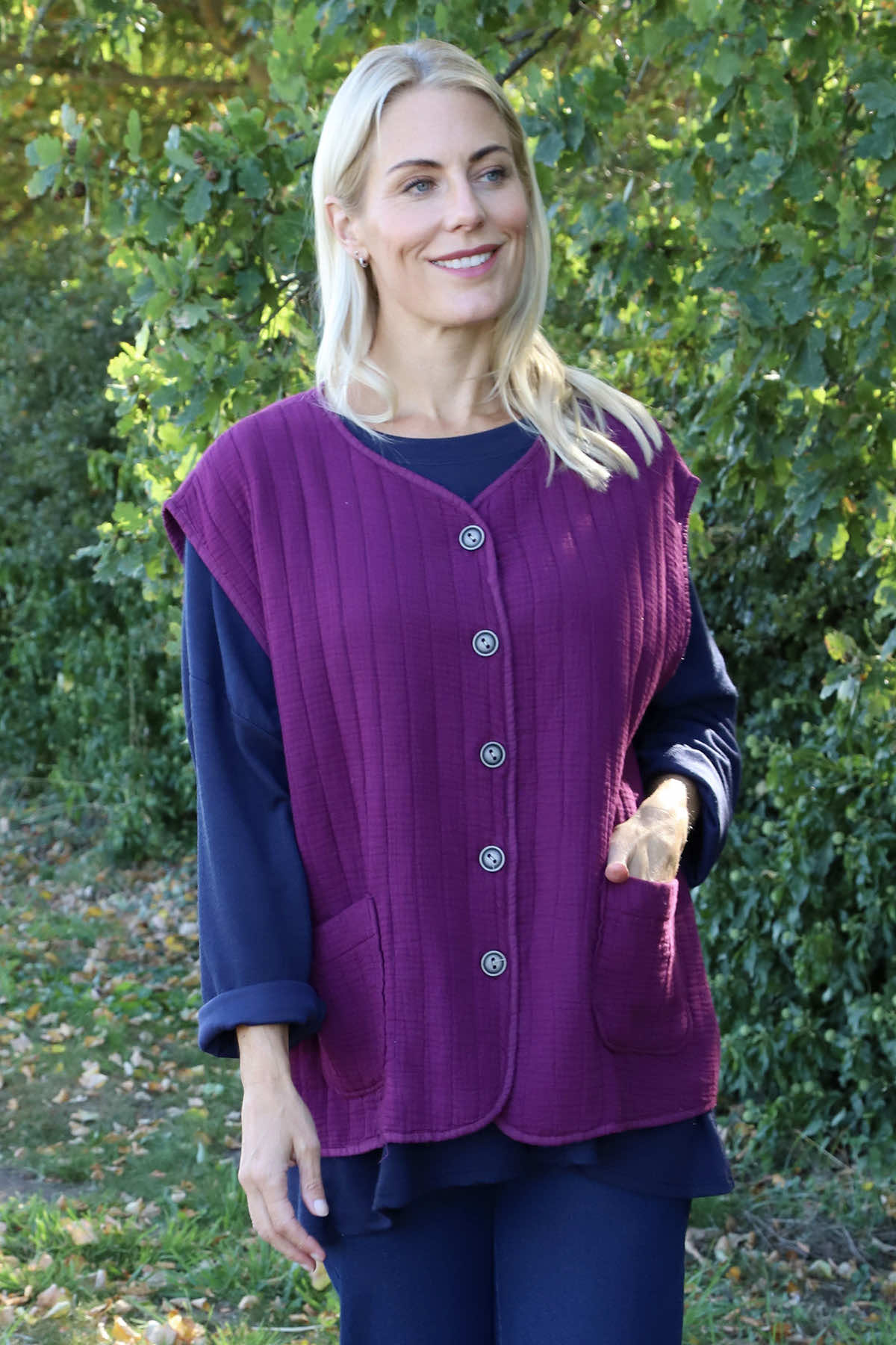Agatha Cotton Padded Gilet Berry