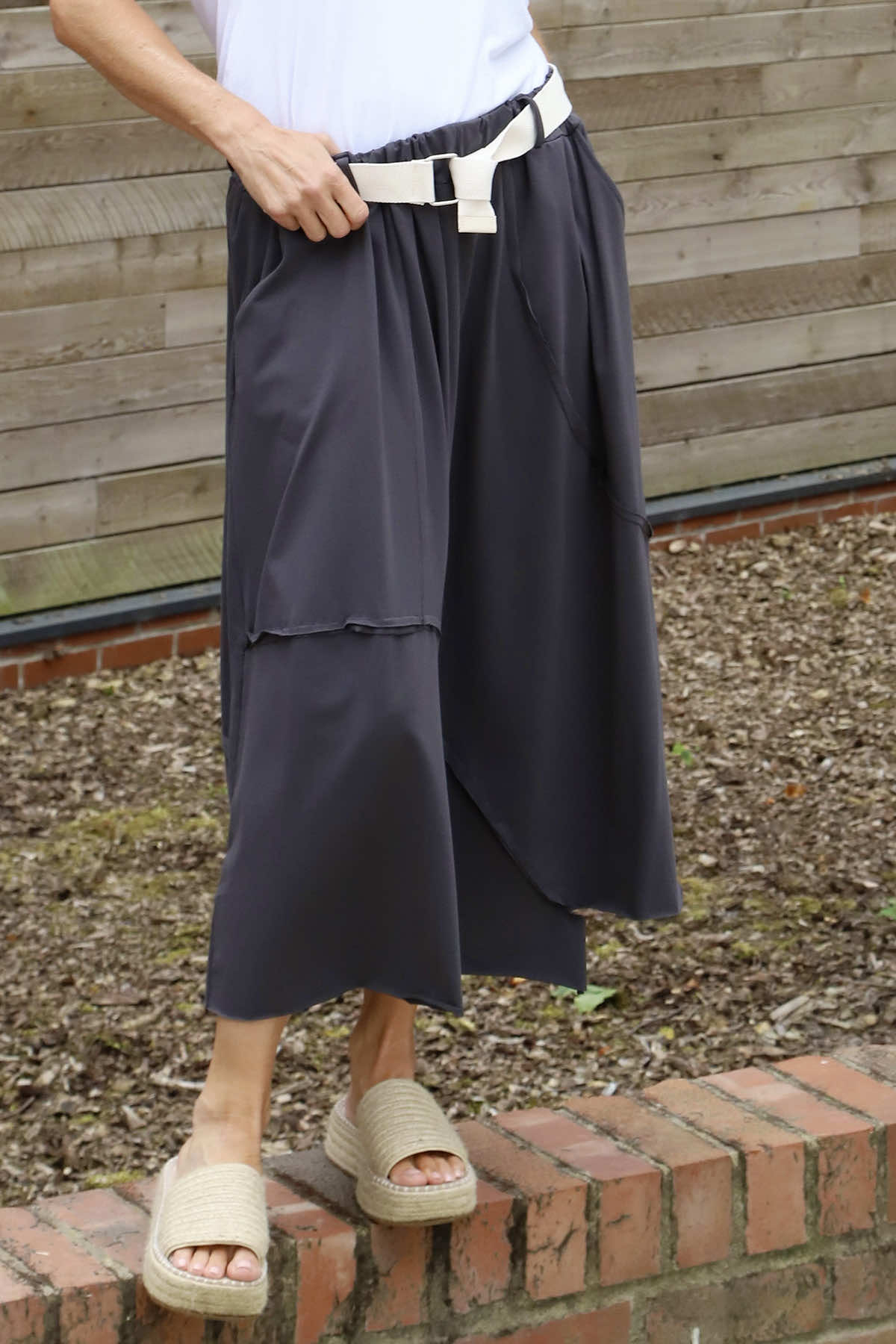 Sophia Belted Cotton Skirt Charcoal