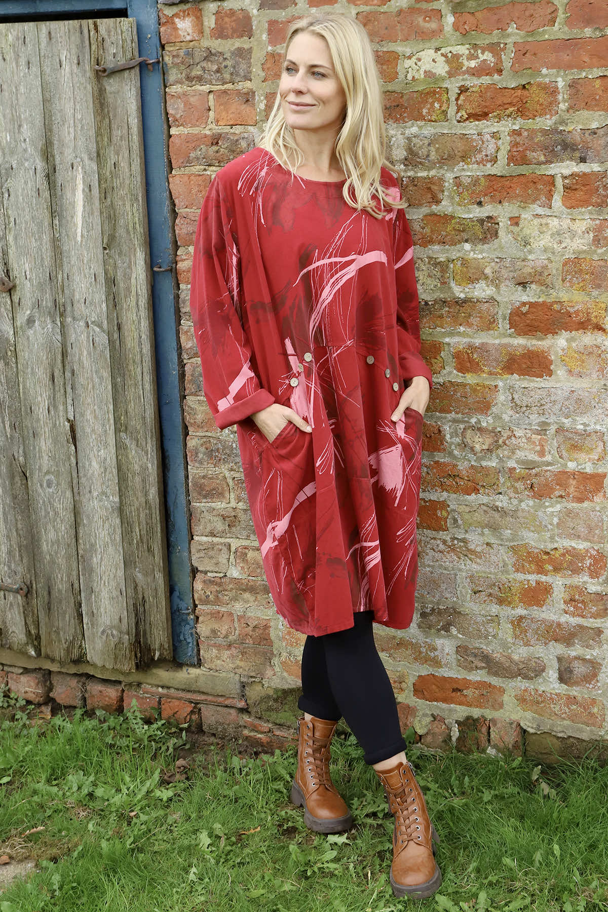 Junia Print Needlecord Tunic Red