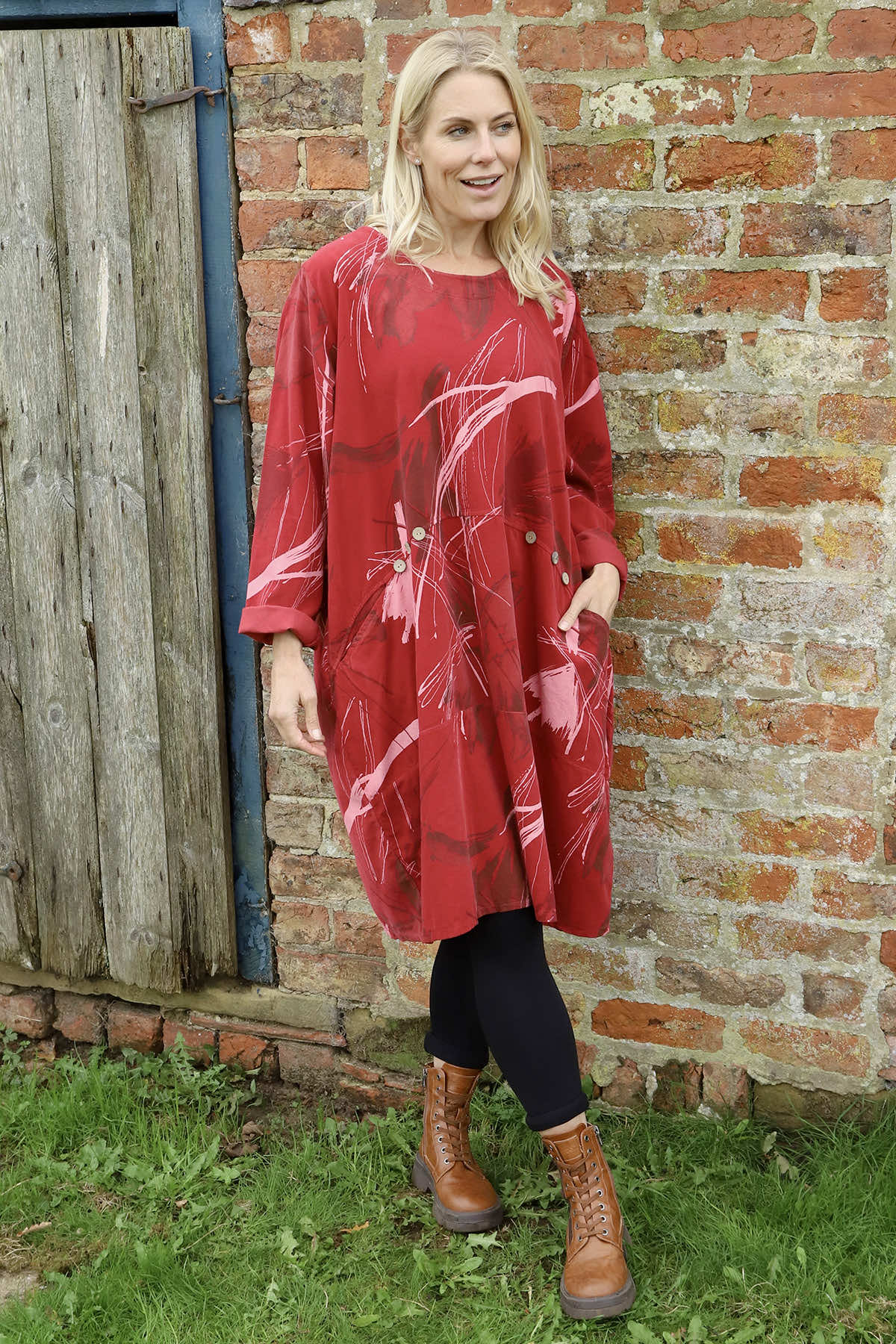 Junia Print Needlecord Tunic Red
