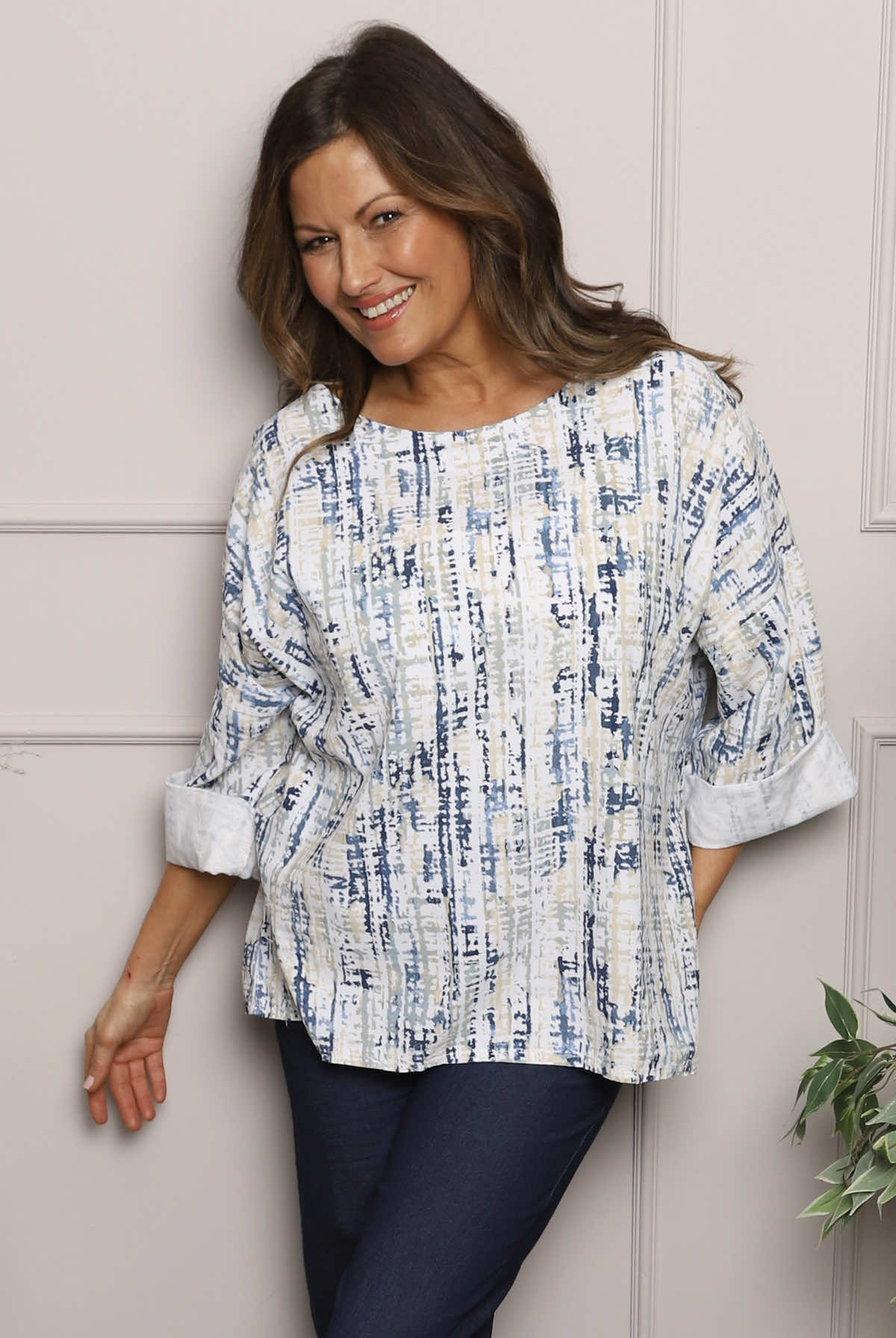 Danita Print Needlecord Top White