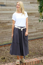 Sophia Belted Cotton Skirt Charcoal Charcoal - Sophia Belted Cotton Skirt Charcoal