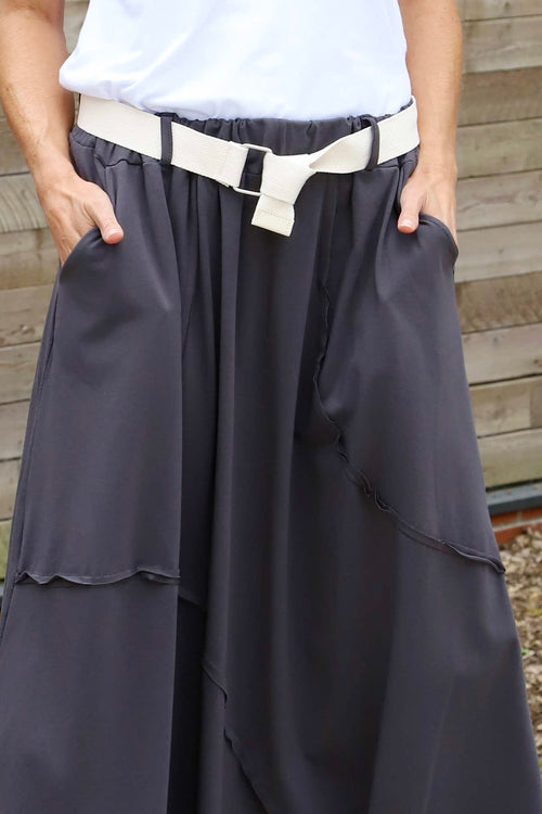 Sophia Belted Cotton Skirt Charcoal - Image 3