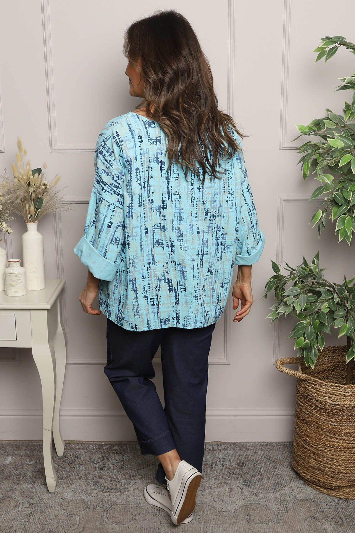Danita Print Needlecord Top Kingfisher