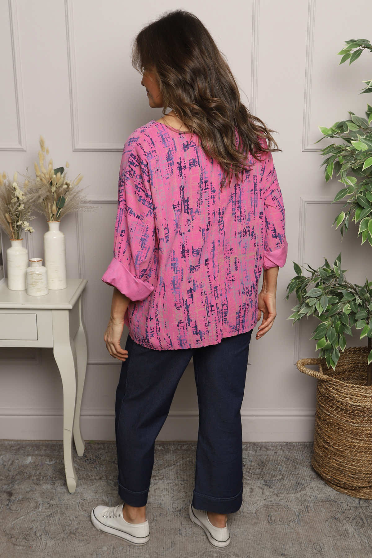 Danita Print Needlecord Top Fuchsia