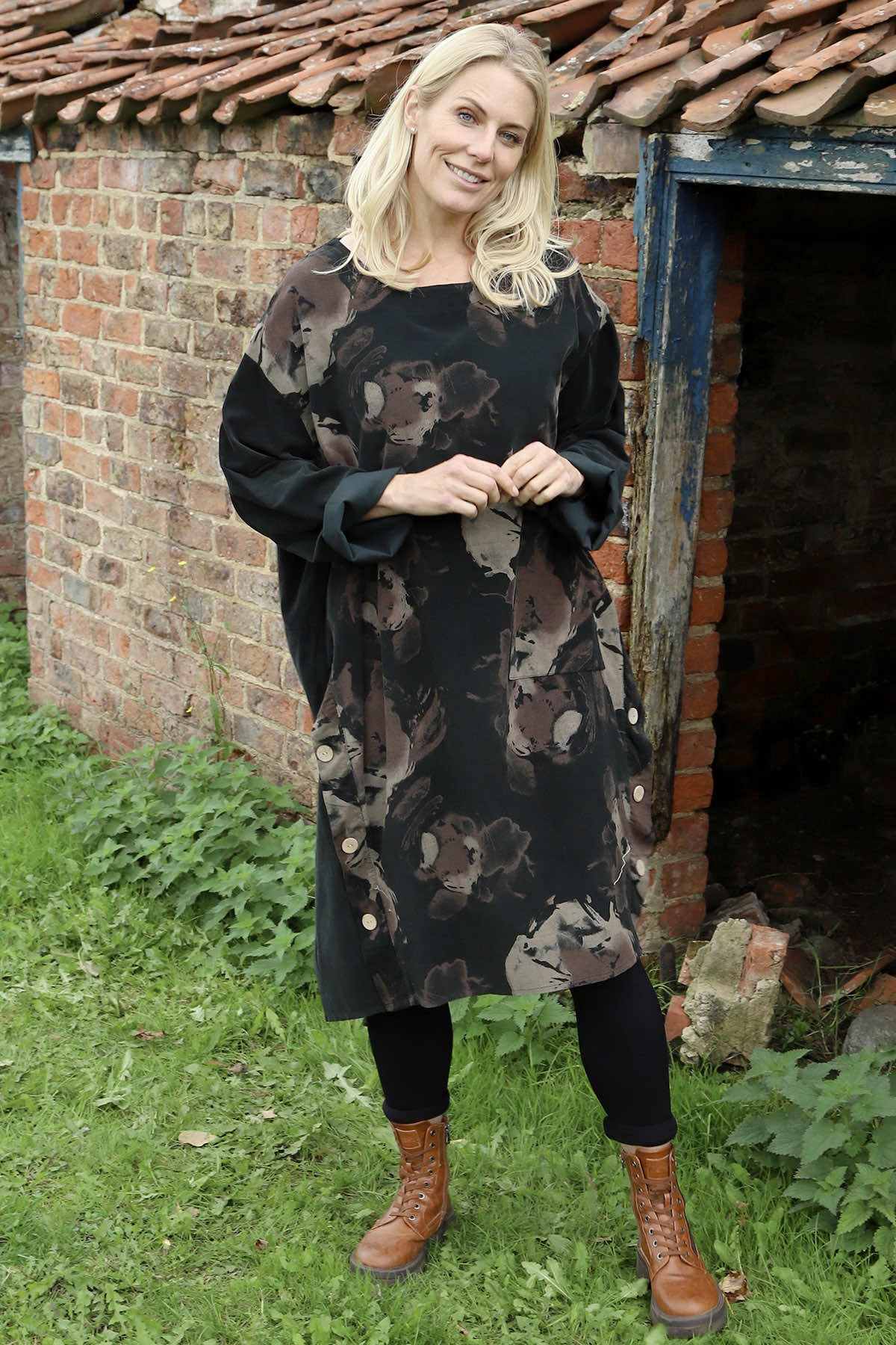 Esther Button Detail Needlecord Dress Black