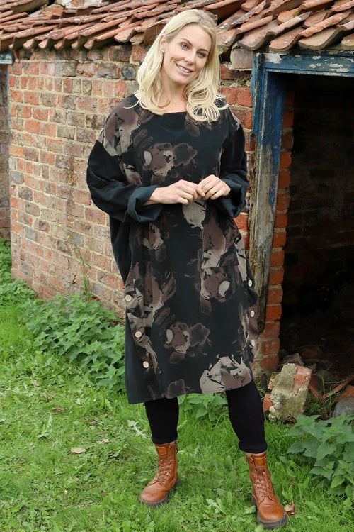 Esther Button Detail Needlecord Dress Black