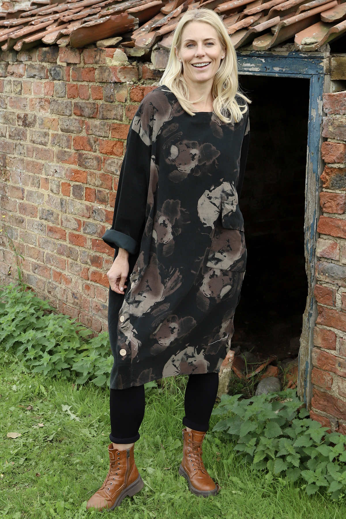 Esther Button Detail Needlecord Dress Black