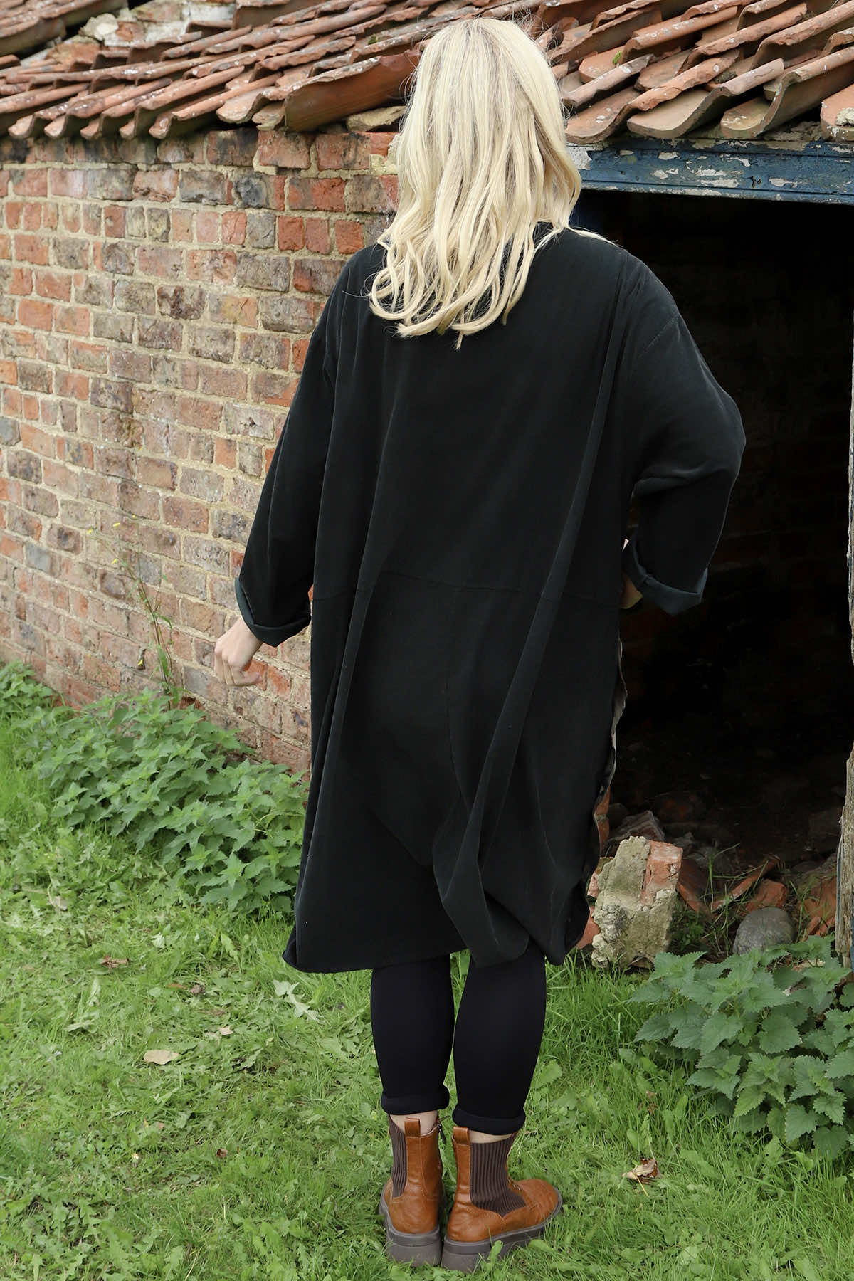 Esther Button Detail Needlecord Dress Black