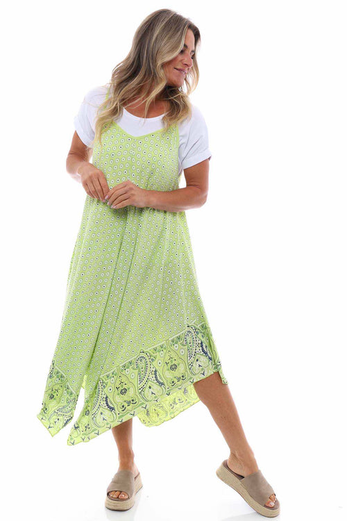 Bliss Daisy Pattern Dress Lime