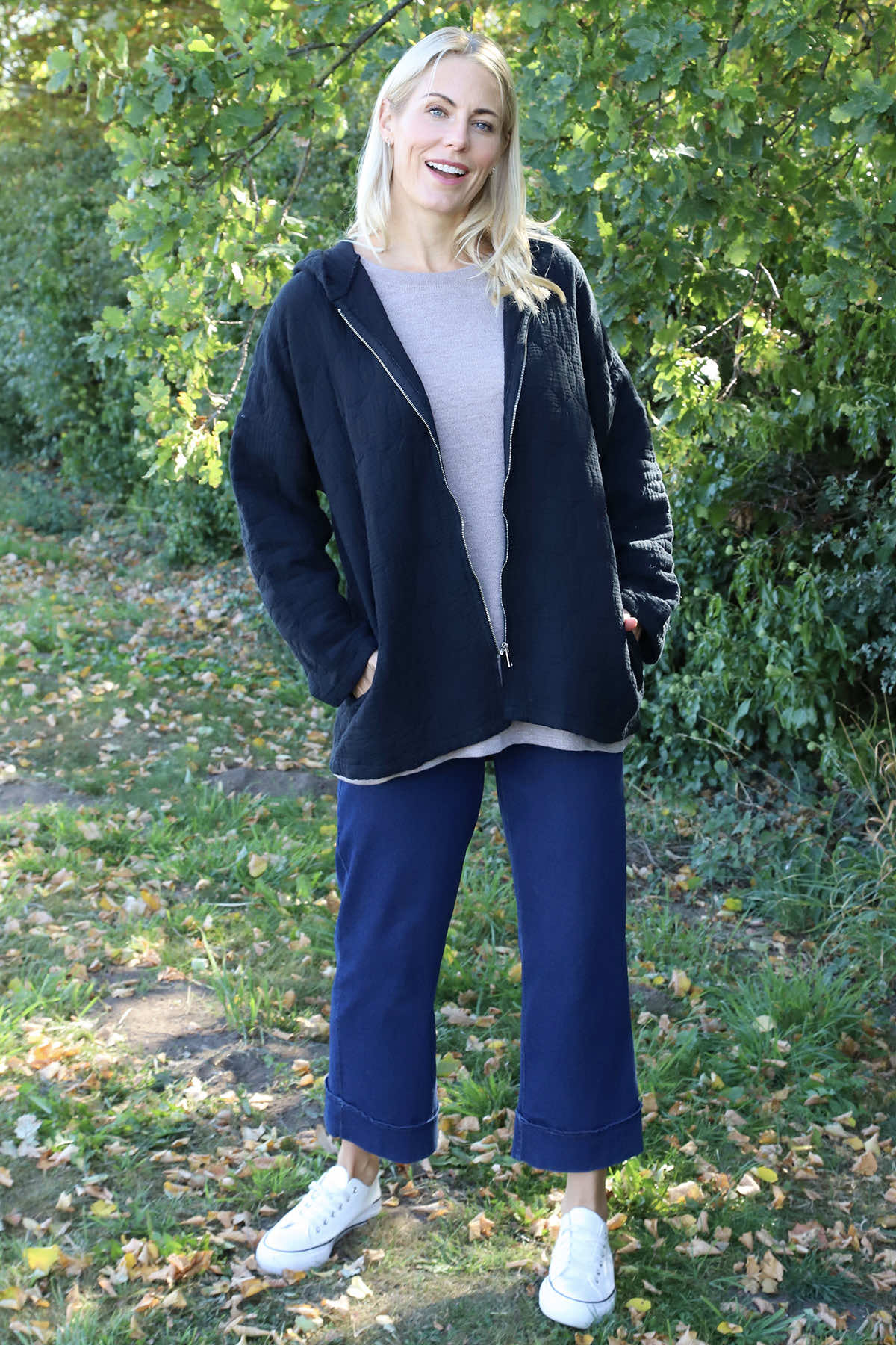 Colleen Cotton Zip Hooded Jacket Black