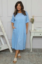 Penelope Pocket Linen Dress Powder Blue Powder Blue - Penelope Pocket Linen Dress Powder Blue