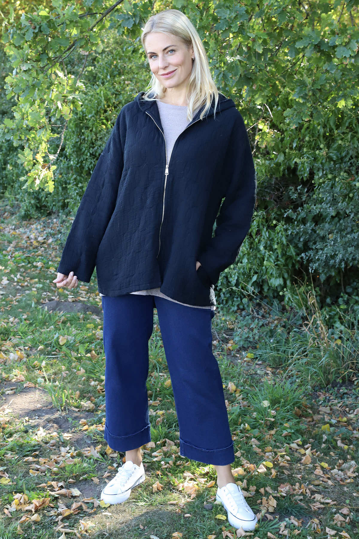 Colleen Cotton Zip Hooded Jacket Black