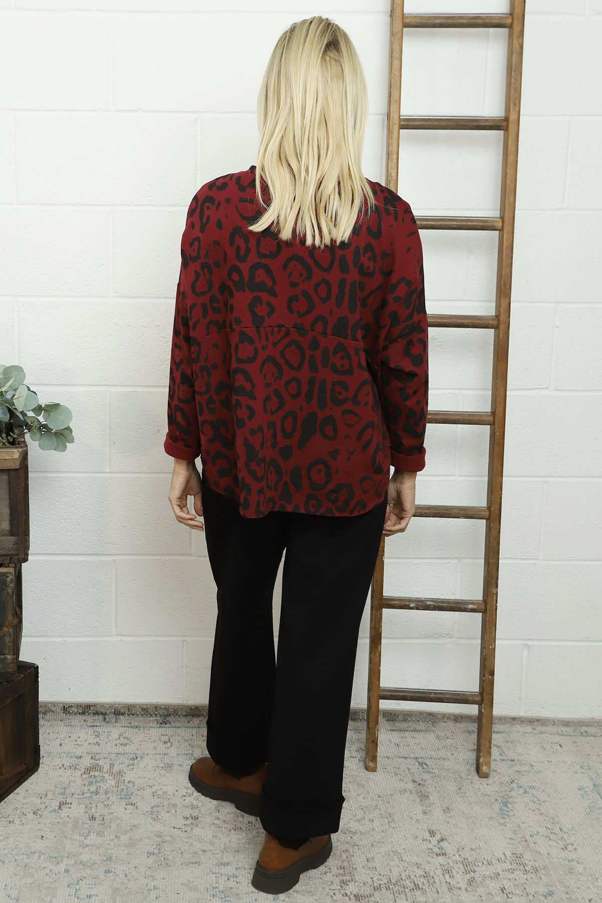 Novalie Leopard Cotton Top Wine