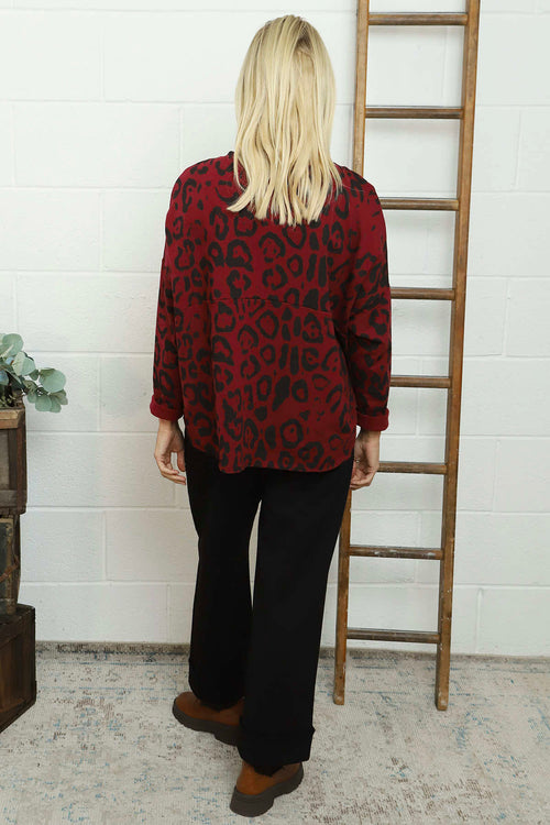 Novalie Leopard Cotton Top Wine - Image 4
