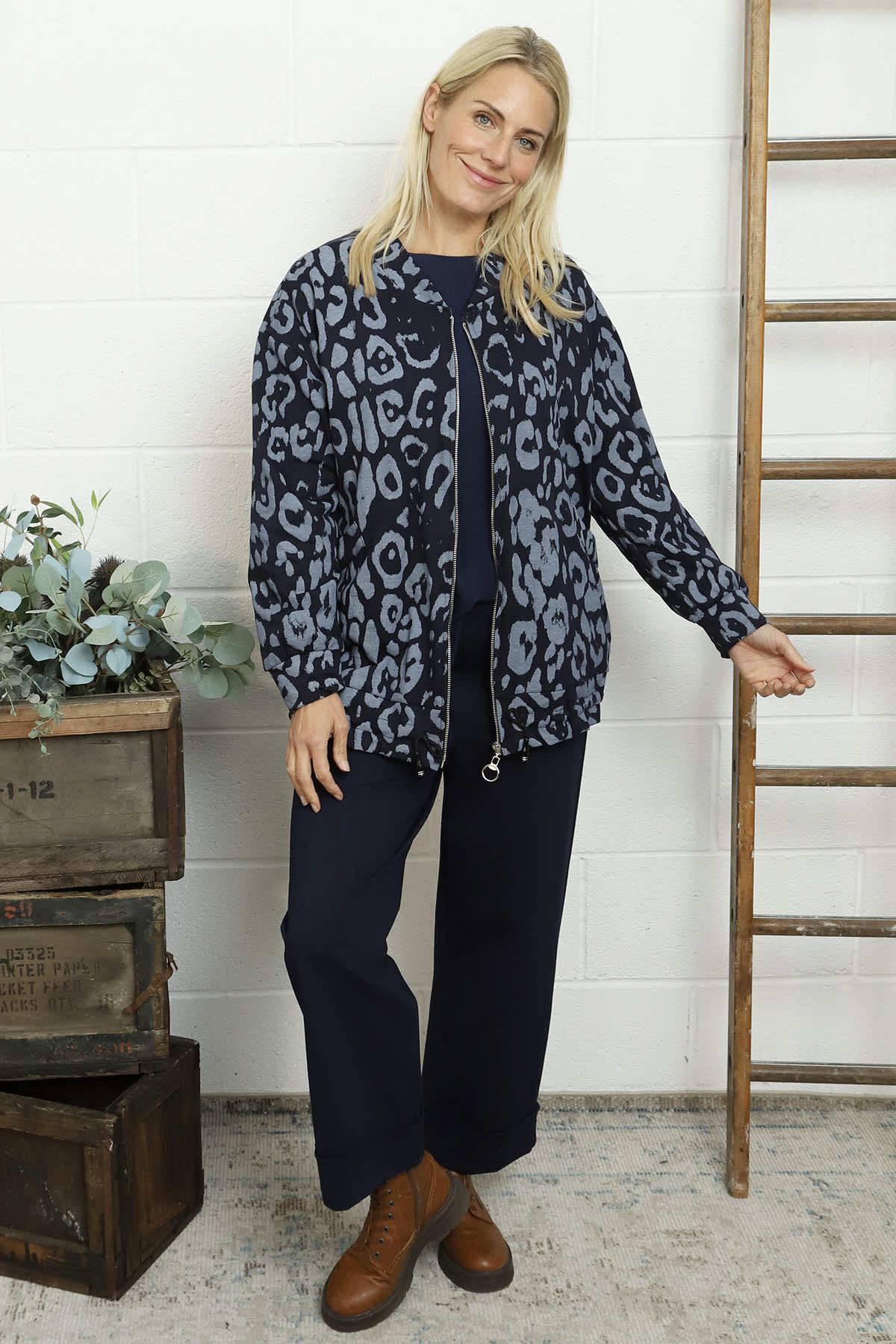 Katana Leopard Cotton Jacket Navy