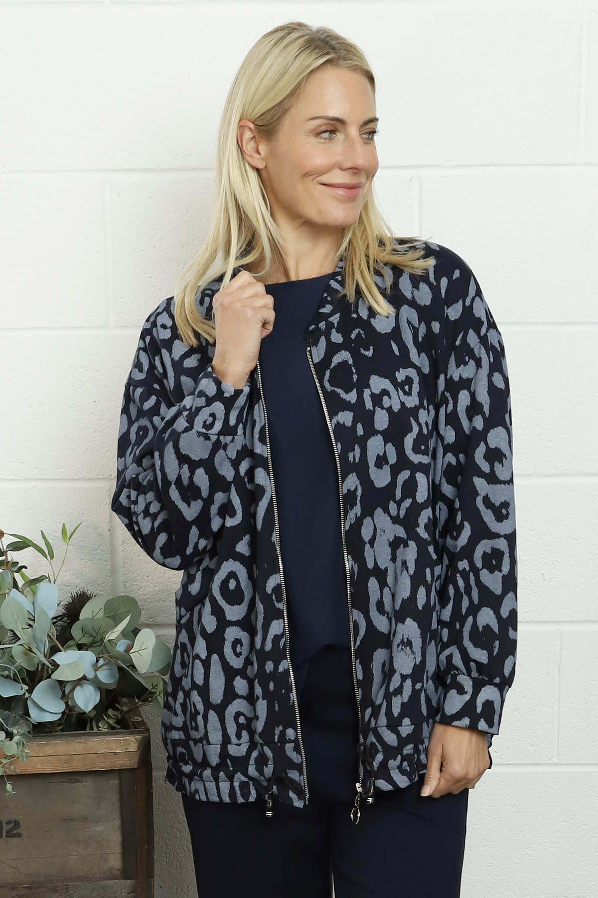 Katana Leopard Cotton Jacket Navy