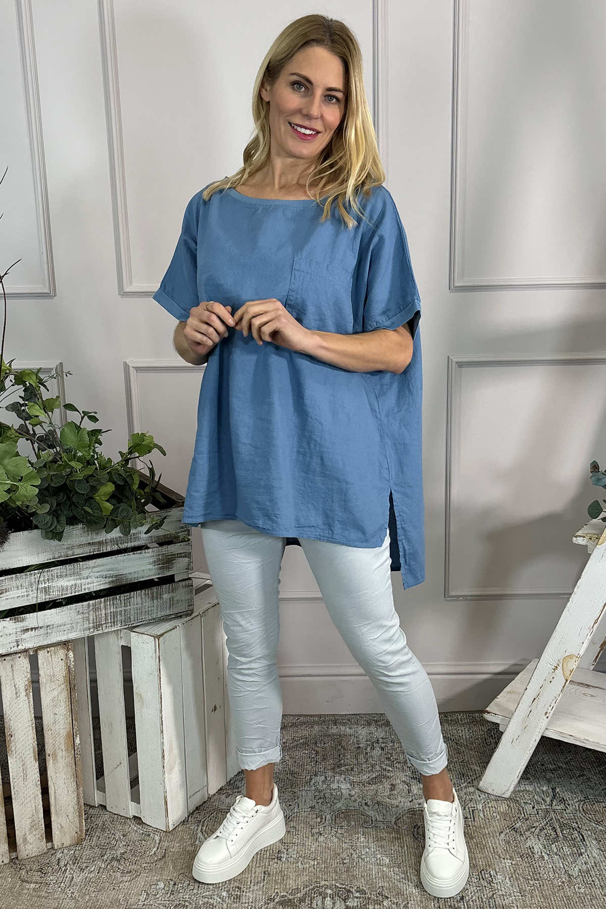 Thekla Linen Top Blue