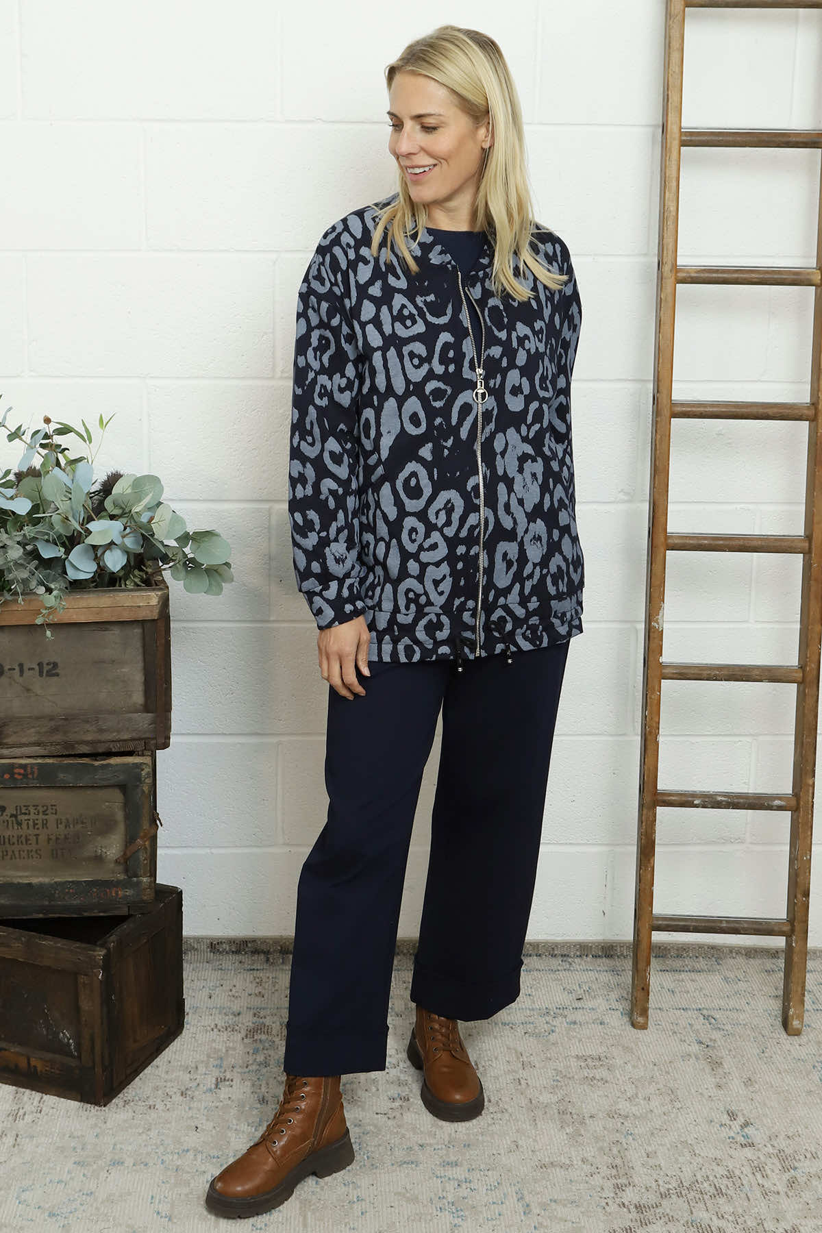 Katana Leopard Cotton Jacket Navy