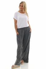 Charissa Crinkle Trousers Mid Grey Mid Grey - Charissa Crinkle Trousers Mid Grey