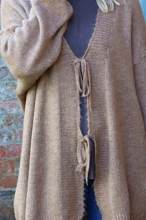 Brooklyn Tie Knitted Cardigan Camel - Image 3
