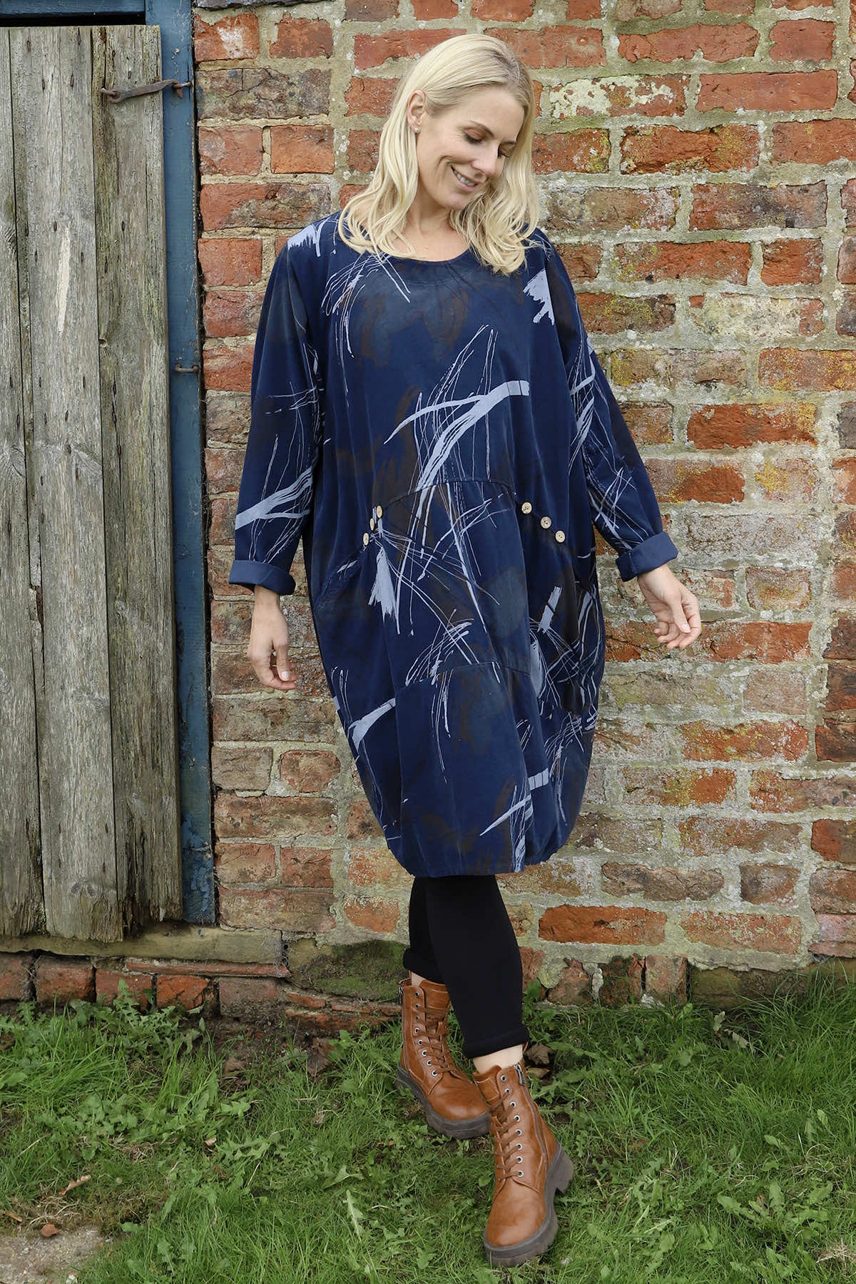 Junia Print Needlecord Tunic Navy