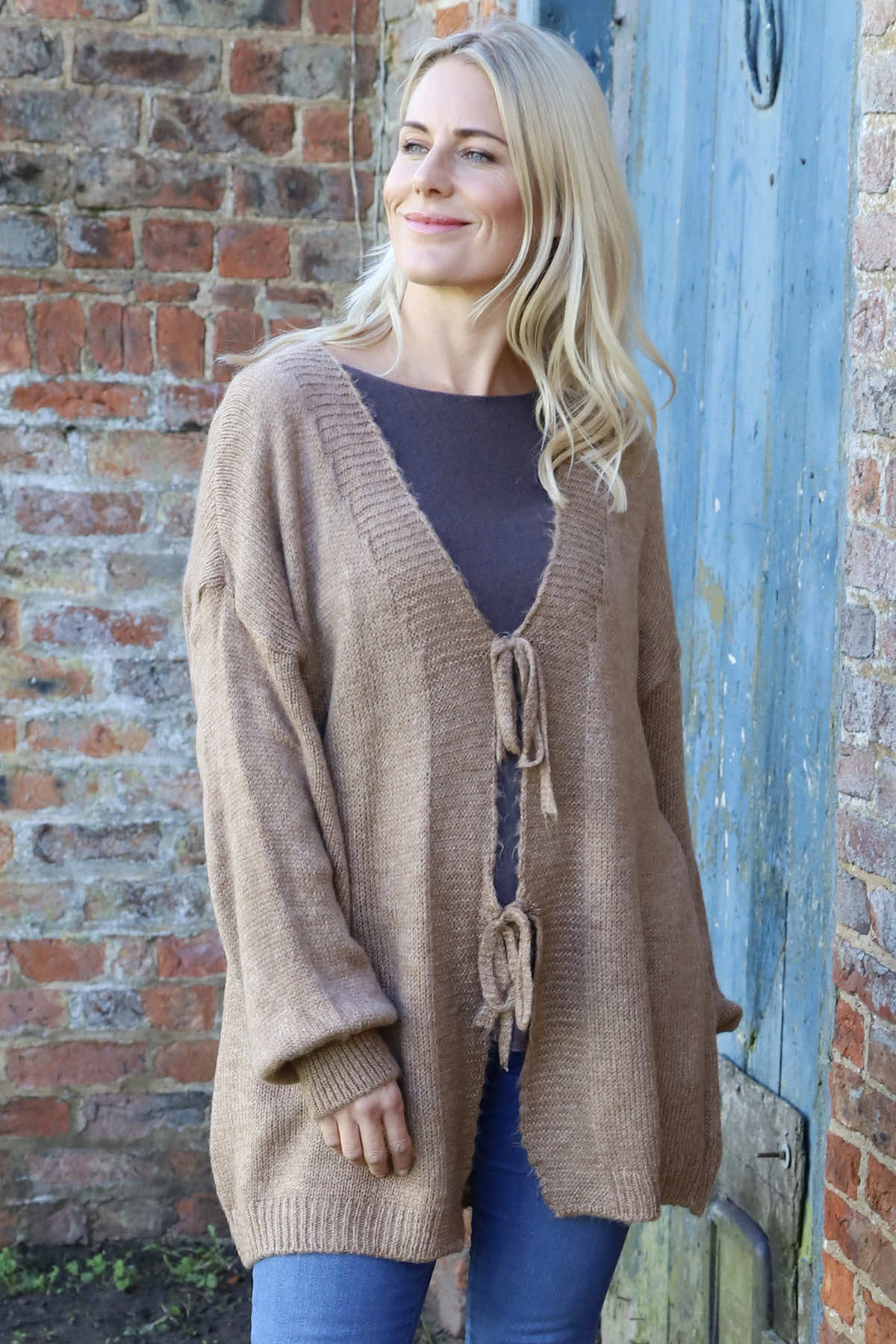 Brooklyn Tie Knitted Cardigan Camel