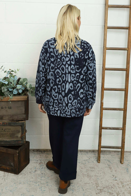 Katana Leopard Cotton Jacket Navy - Image 6