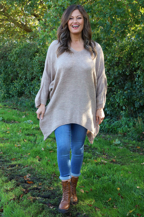 Paulina V-Neck Knitted Jumper Camel - Image 2