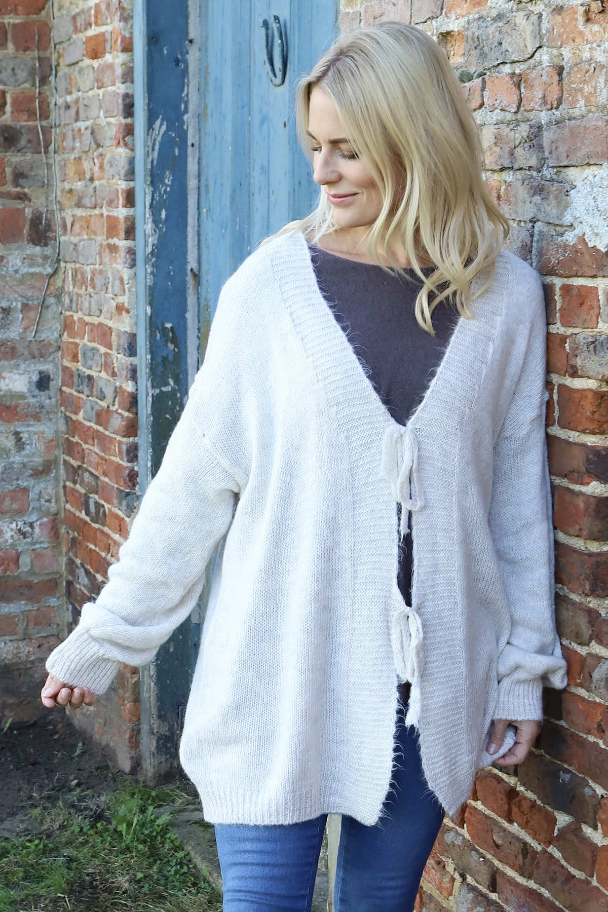 Brooklyn Tie Knitted Cardigan Stone