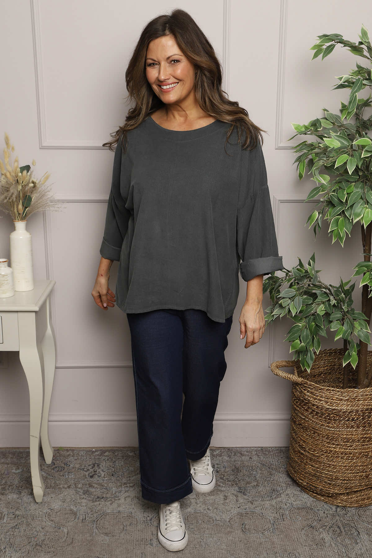 Danita Needlecord Top Charcoal