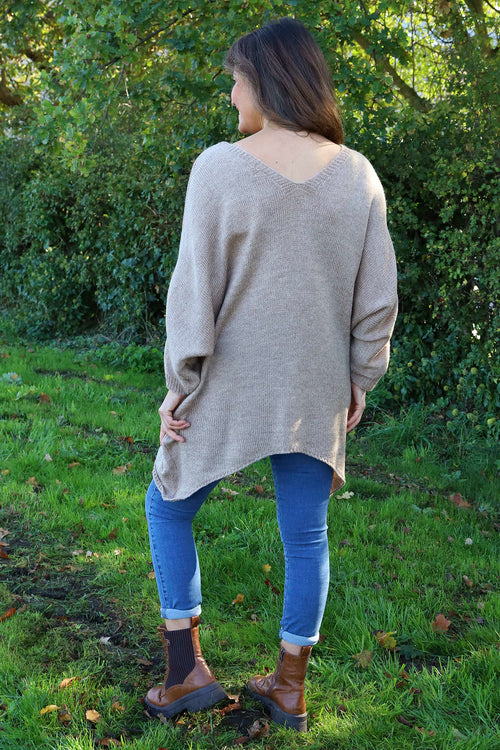 Paulina V-Neck Knitted Jumper Camel - Image 4