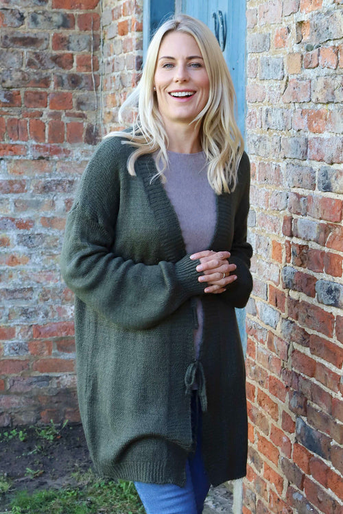 Brooklyn Tie Knitted Cardigan Khaki - Image 2