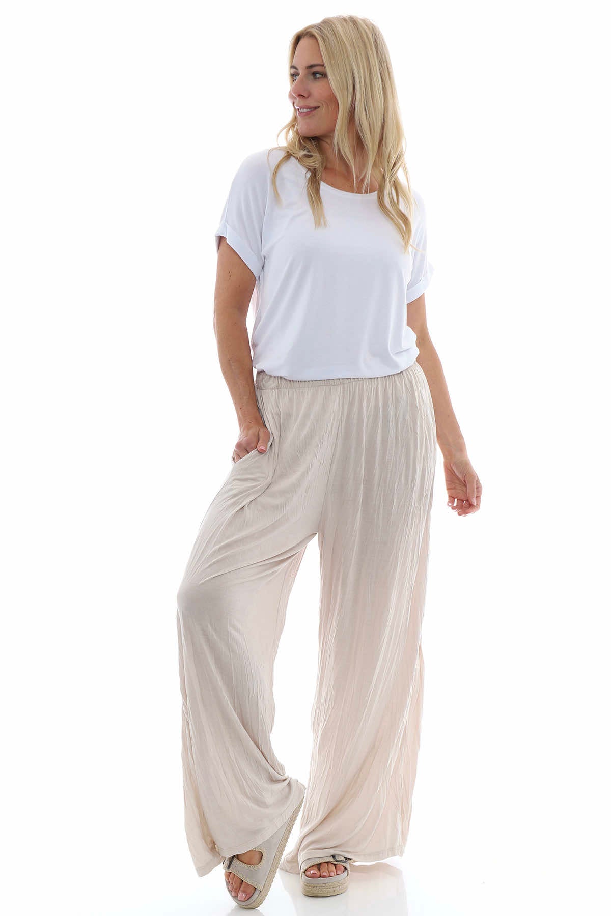 Charissa Crinkle Trousers Stone