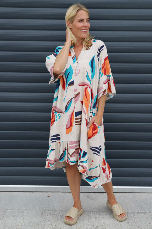 Capaci Print Cotton Dress Stone - Image 1