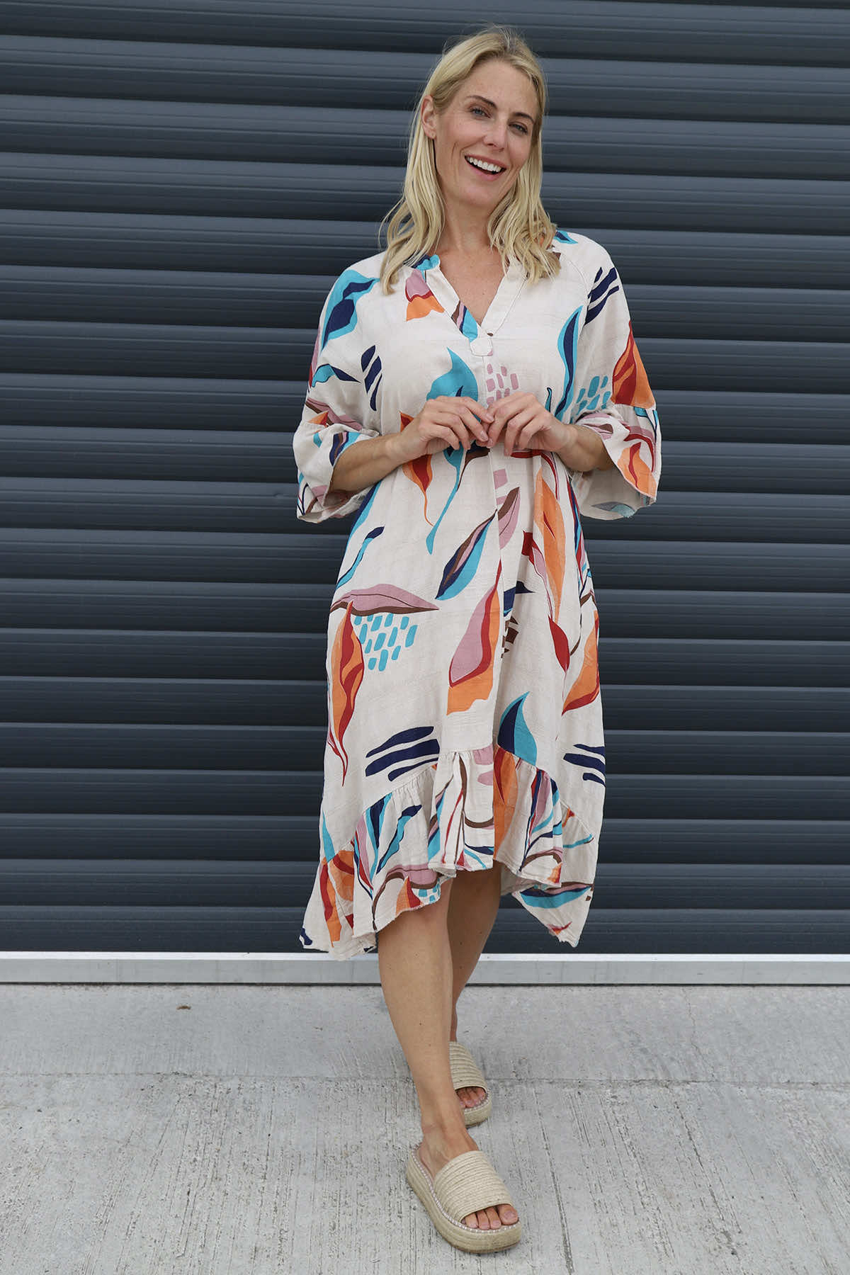 Capaci Print Cotton Dress Stone