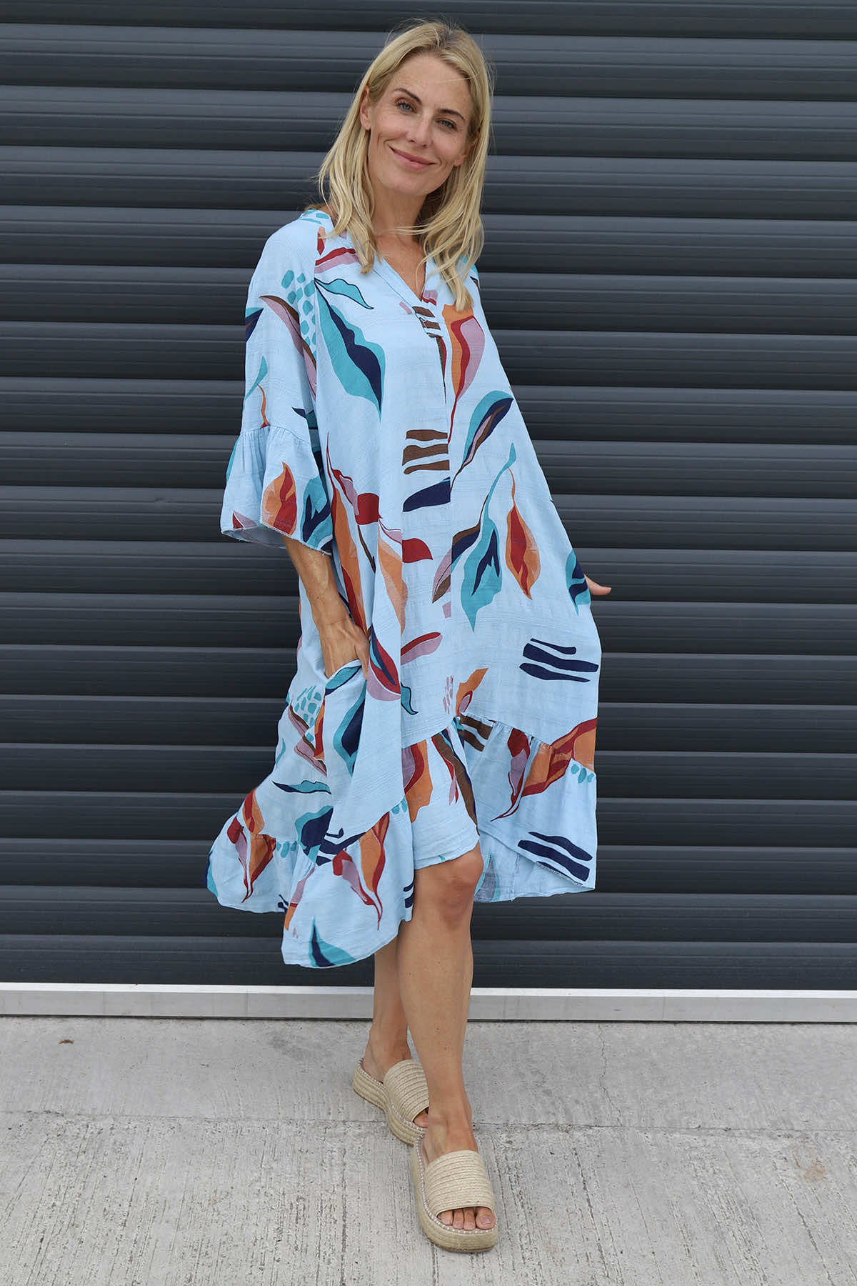 Capaci Print Cotton Dress Light Blue