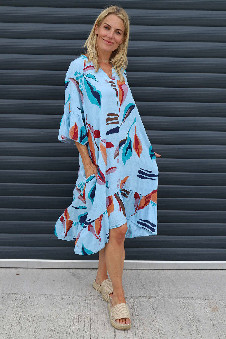 Capaci Print Cotton Dress Light Blue