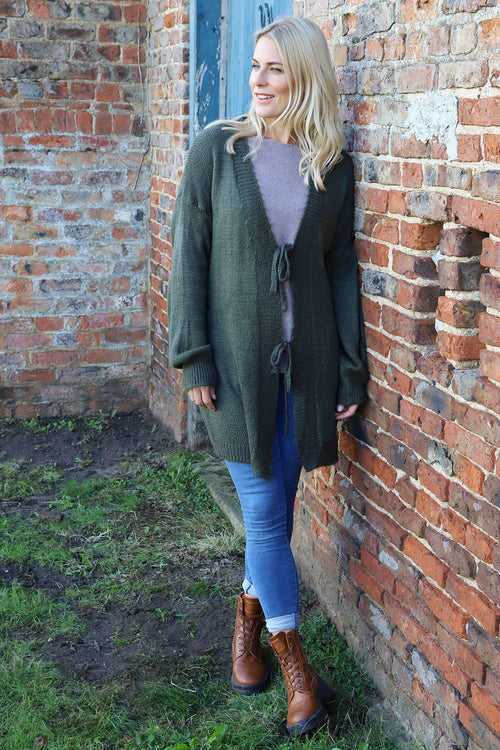 Brooklyn Tie Knitted Cardigan Khaki - Image 1