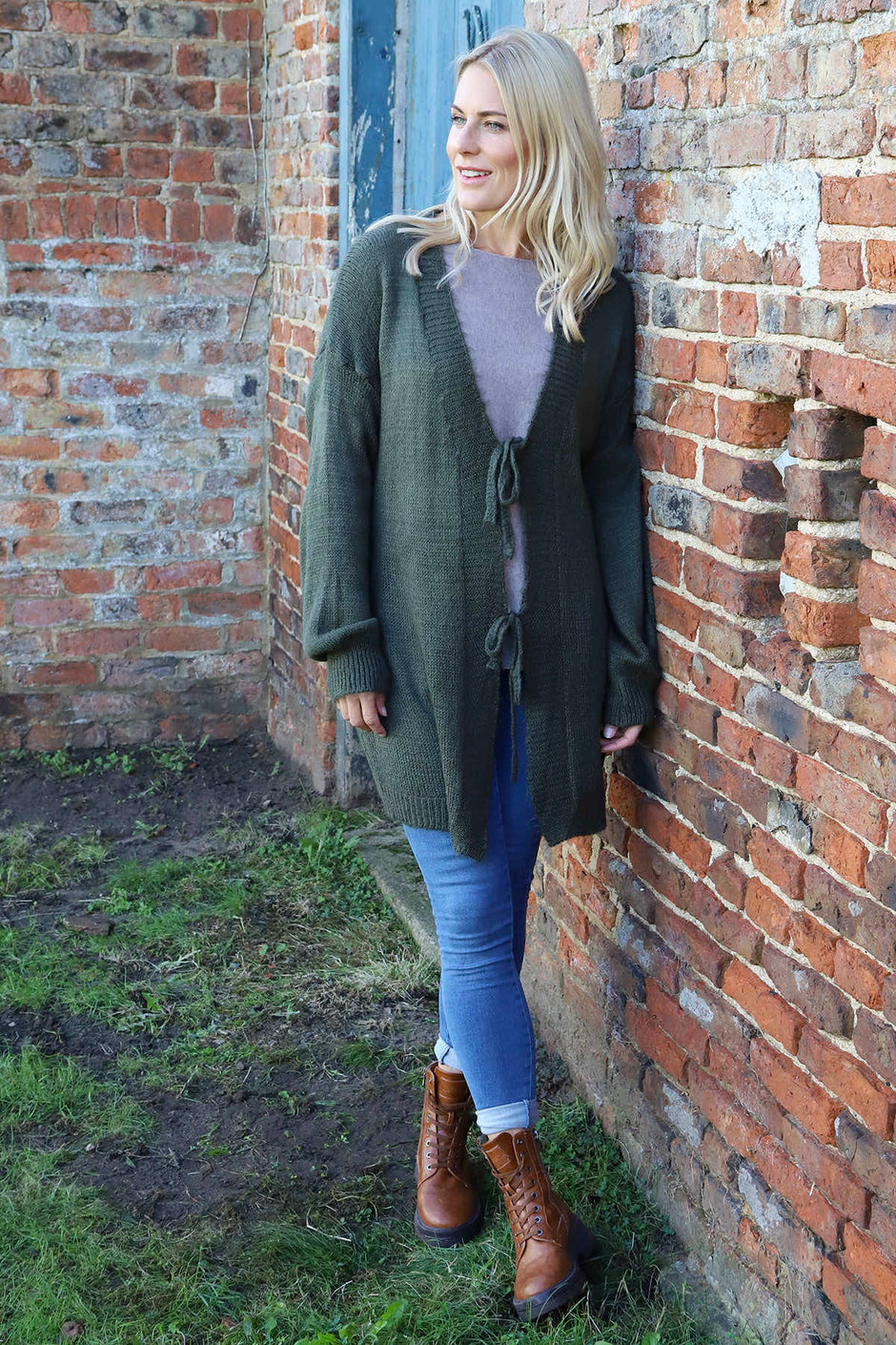 Brooklyn Tie Knitted Cardigan Khaki