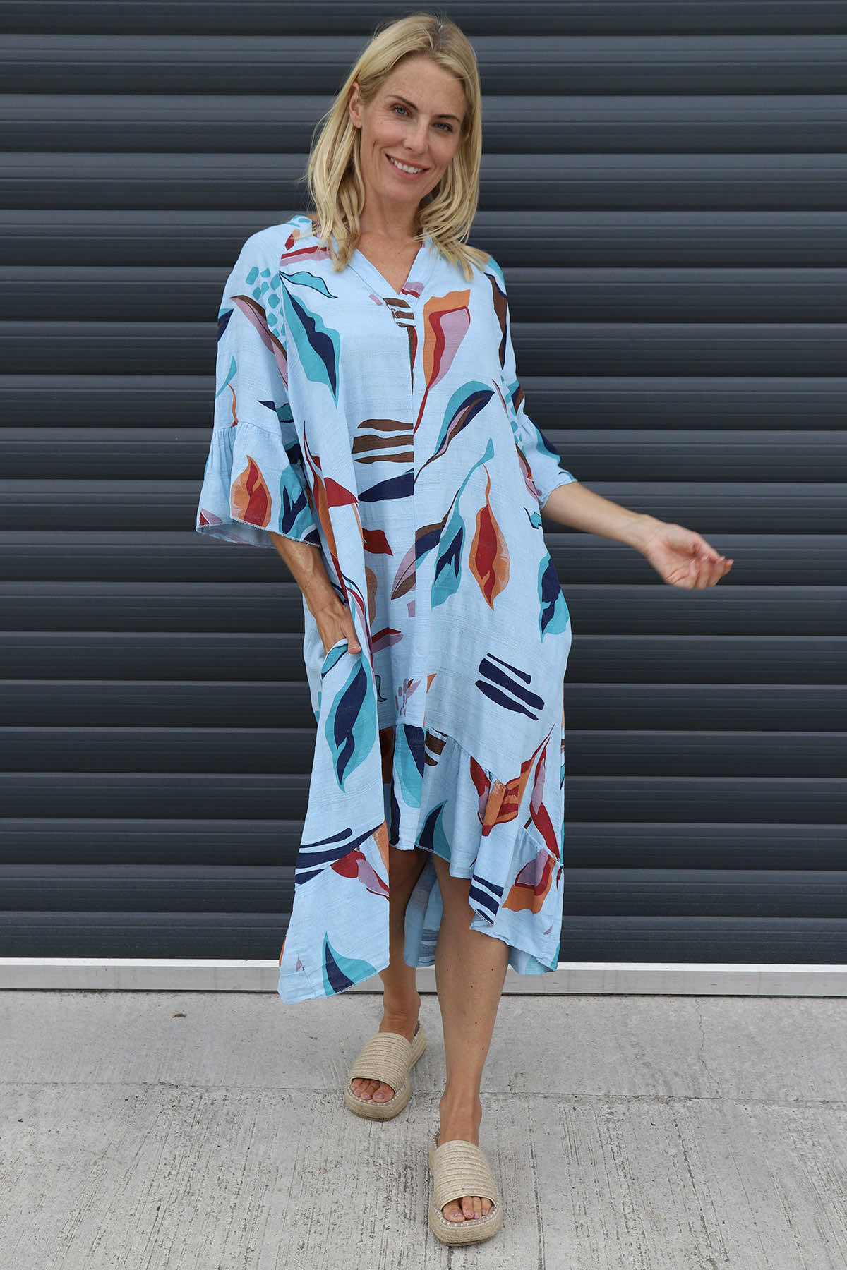 Capaci Print Cotton Dress Light Blue